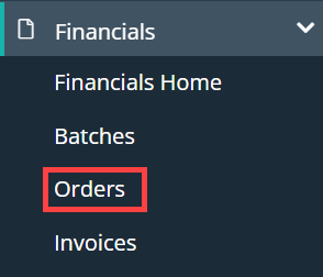 Financials Orders tab