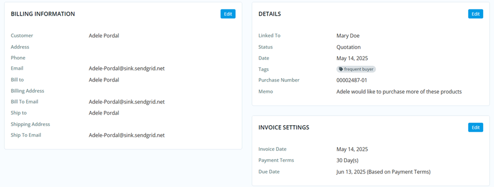 Billing Information Details Invoice Settings