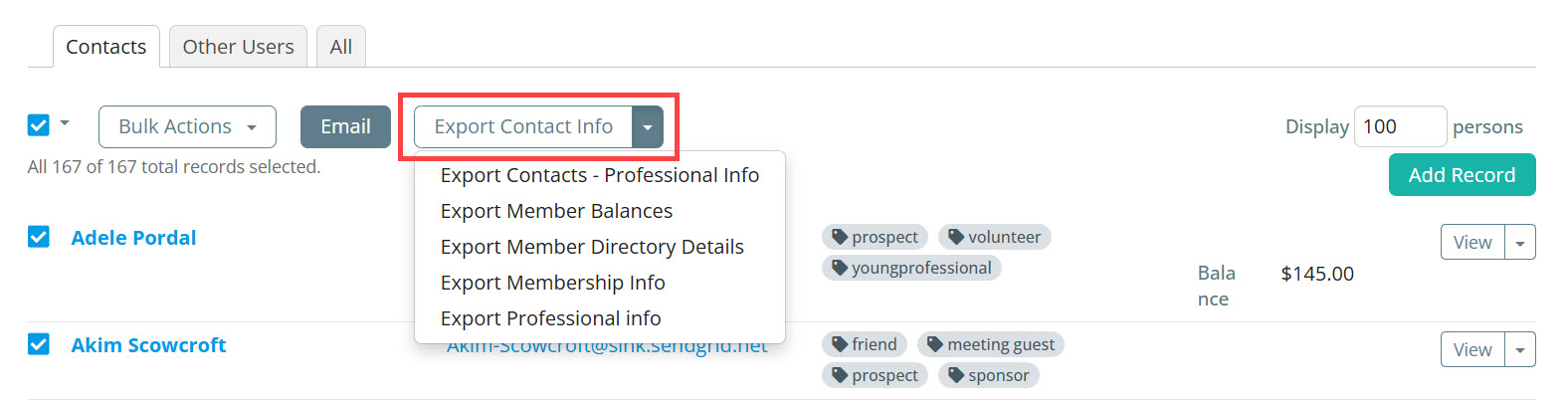Select Export Option