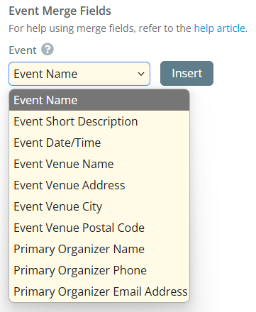 Event merge fields