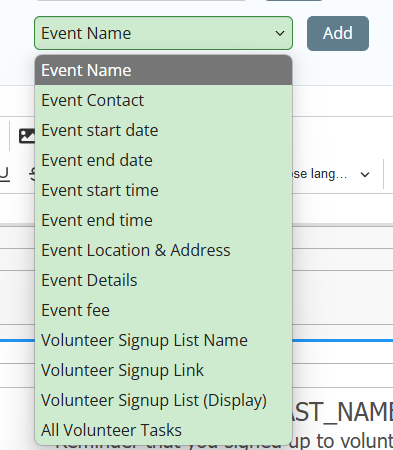 Volunteer merge fields